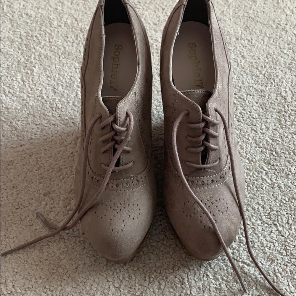 Lace up Brown suede heeled wedges